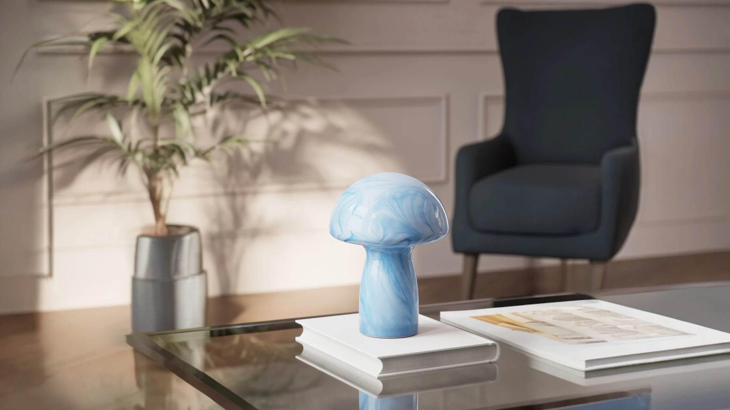 Blue mushroom lamp