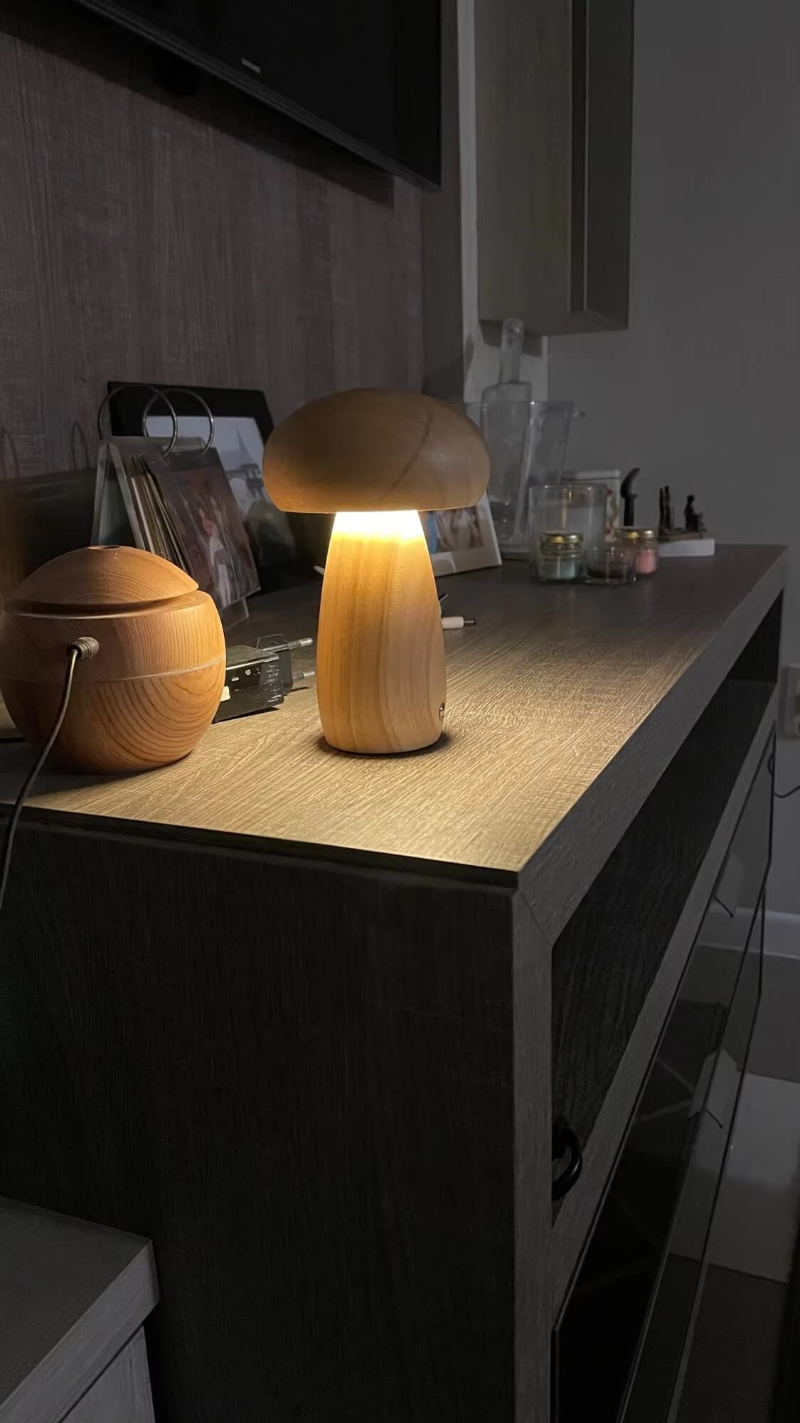 Touch Switch Wooden Cute Mushroom Table Lamp