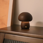 Lampe de chevet portable en bois marron en forme de champignon