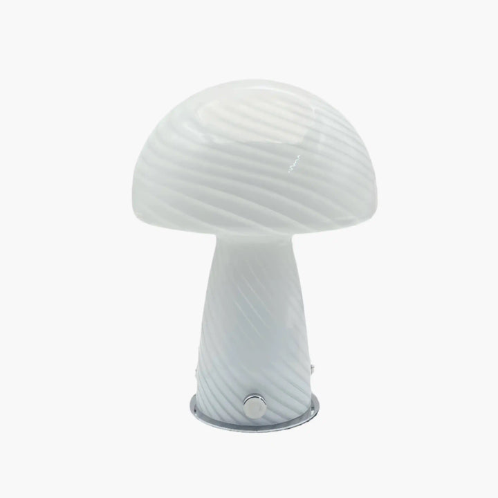 Mushroom-shaped white table lamp with a textured glass shade.